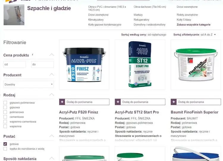 Ile kosztuje gładź szpachlowa? Sprawdź ceny i porównania produktów